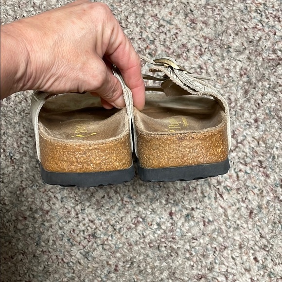 Birkenstock gold lacquer striped Triple Strap leather Sandals - Picture 6 of 10